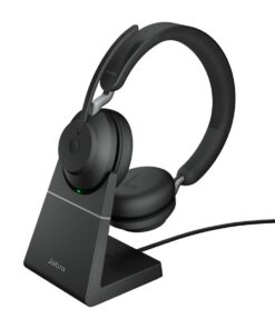 Jabra Evolve2 65 MS Stereo Office Headset With Link 380 USB-C Wireless Adapter And Charging Stand (Black)