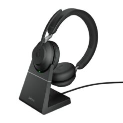 Jabra Evolve2 65 MS Stereo Office Headset With Link 380 USB-A Wireless Adapter And Charging Stand (Black)