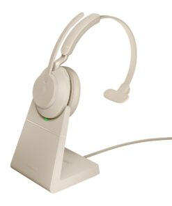 Jabra Evolve2 65 MS Mono Office Headset With Link 380 USB-A Wireless Adapter And Charging Stand (Beige)