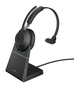 Jabra Evolve2 65 MS Mono Office Headset With Link 380 USB-A Wireless Adapter And Charging Stand (Black)