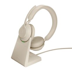 Jabra Evolve2 65 MS Stereo Office Headset With Link 380 USB-A Wireless Adapter And Charging Stand (Beige)